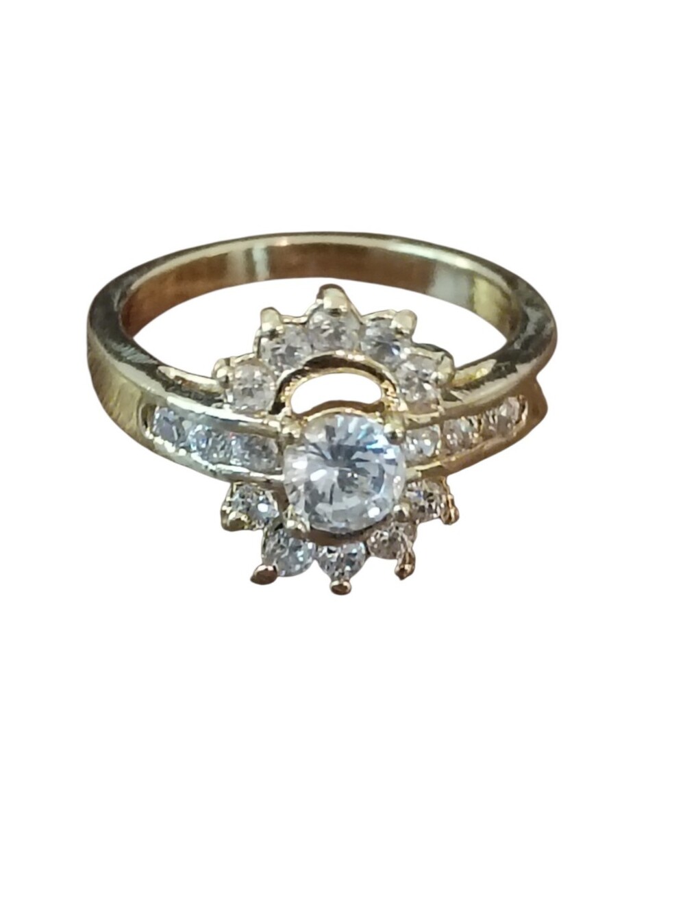 Gold Ring Women Size 7 Halo CZ Engagement Ring - Sparkling White Stones